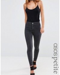 Asos Petite Petite Rivington High Waist Denim Jeggings In Washed Black