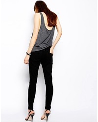 Asos Petite Petite Whitby Low Rise Skinny Ankle Grazer Jeans In Clean Black With Knee Rip