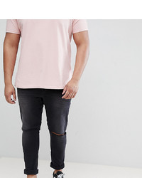 ASOS DESIGN Plus Super Skinny 125oz Jeans With Knee Rips In Washed Black