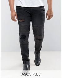 Asos Plus Super Skinny Jeans With Abrasions In Biker Style
