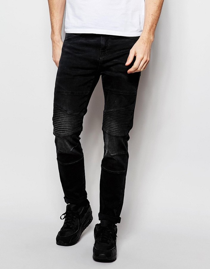 black skinny biker jeans