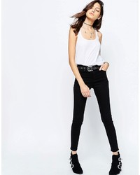 Asos Ridley High Waist Skinny Jeans In Clean Black