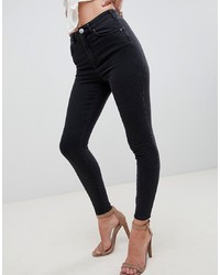 ASOS DESIGN Ridley High Waist Skinny Jeans With Back Seam Detail In Washed Black