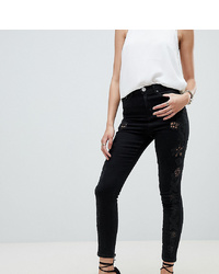 ASOS DESIGN Ridley High Waist Skinny Jeans With Cut Work Detail In Clean Black
