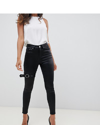 ASOS DESIGN Ridley High Waisted Jeans In Black High Shine Satin With Garter Belt Detail
