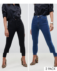 ASOS DESIGN Ridley Skinny Jeans 2 Pack In Black And Mid Blue Wash