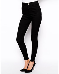 Asos Rivington High Waist Denim Ankle Grazer Jeggings In Black