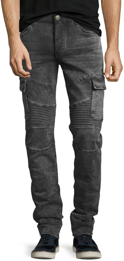 True Religion Rocco Skinny Cargo Moto Jeans Jet Black, $249 