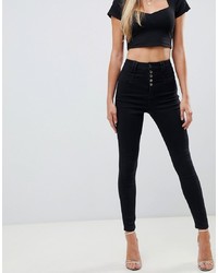 ASOS DESIGN Sculpt Me High Waisted Premium Jeans In Clean Black With Corset Detail