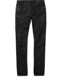 Saint Laurent Skinny Fit 15cm Hem Crinkled Stretch Denim Jeans