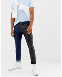 ASOS DESIGN Skinny Jeans With Contrast Leg In Black And Rinse Wash