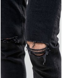 Asos Skinny Jeans With Knee Rips In 125oz True Black