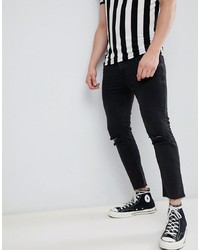 ASOS DESIGN Super Skinny Cropped Jeans In Washed Black With Busted Knees