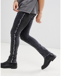 ASOS DESIGN Super Skinny Jean In Washed Black With Frayed