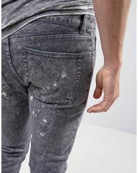 Asos Super Skinny Jeans In Black Acid Wash With Bleach Splatter