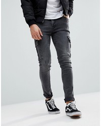 ASOS DESIGN Super Skinny Jeans In Washed Black With Cargo Pockets