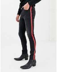 ASOS DESIGN Super Skinny Jeans In Washed Black With Red Vinyl