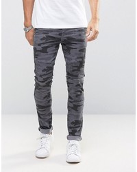 Asos Super Skinny Jeans With Biker Details In Black Camo