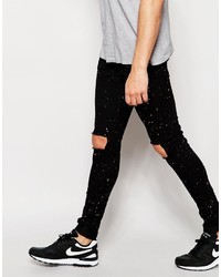 Reclaimed Vintage Super Skinny Jeans With Knee Rips And Paint Splatter