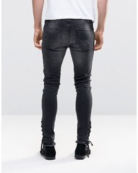 Asos Super Skinny Jeans With Lace Up Hems