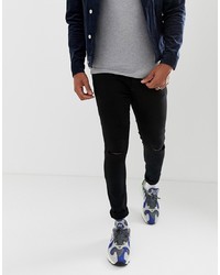 Pull&Bear Super Skinny With Knee Rips In Black