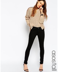 Asos Tall Lisbon Skinny Mid Rise Jeans In Clean Black