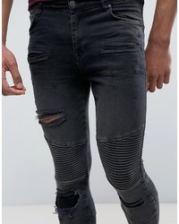 Asos Tall Super Skinny Jeans With Abrasions In Biker Style