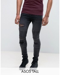 Asos Tall Super Skinny Jeans With Abrasions In Biker Style