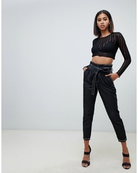 Missguided Trousers With Contrast Stitch In Black