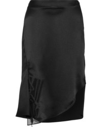 Maiyet Asymmetric Organza Trimmed Silk Satin Skirt Black