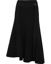 Ellery Belted Asymmetric Crepe Midi Skirt Black
