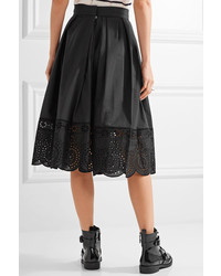 Marc Jacobs Broderie Anglaise Trimmed Stretch Cotton Poplin Skirt Black