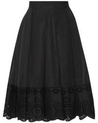 Marc Jacobs Broderie Anglaise Trimmed Stretch Cotton Poplin Skirt Black