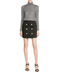 Balmain Cotton Blend Skirt With Embossed Buttons