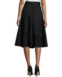 Escada Cotton Wrap Skirt Wlace Inset Black