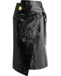 Petar Petrov Crinkled Patent Leather Wrap Skirt Black