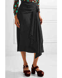 Prada Draped Crepe Midi Skirt Black