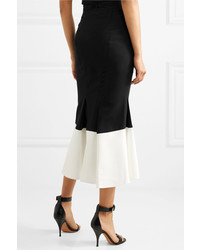Roland Mouret Firsoff Two Tone Crepe Midi Skirt Black