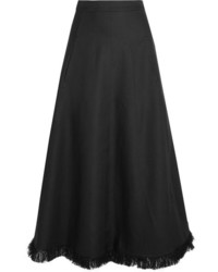 Barbara Casasola Frayed Linen Blend Midi Skirt Black
