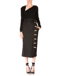 Altuzarra Looped Button Linen Midi Skirt Black