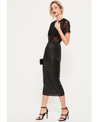 Missguided Black Glitter Crinkle Midi Skirt