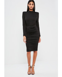 Missguided Black Ruched Midi Skirt