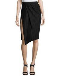 Thierry Mugler Pliss Paneled Side Slit Skirt Black