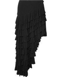 Norma Kamali Rhumba Asymmetric Tiered Ruffled Jersey Skirt Black