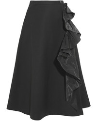 Tome Ruffled Taffeta Trimmed Cotton Blend Skirt Black