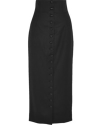 Sara Battaglia Wool Blend Midi Skirt Black