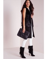 Missguided Sleeveless Wool Coat With Faux Fur Black