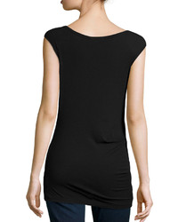 James Perse Sleeveless Tucked Stretch Knit Top Black