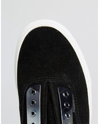 Vans Black Authentic Slip On Sneakers With Metal Detail