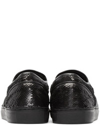Juun.J Black Sequin Slip On Sneakers